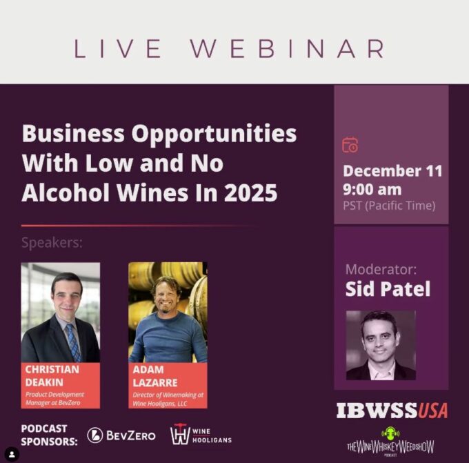 Webinar on Low & No Alcohol Wine – with Sid Patel, Christian Deakin, and Adam LaZarre